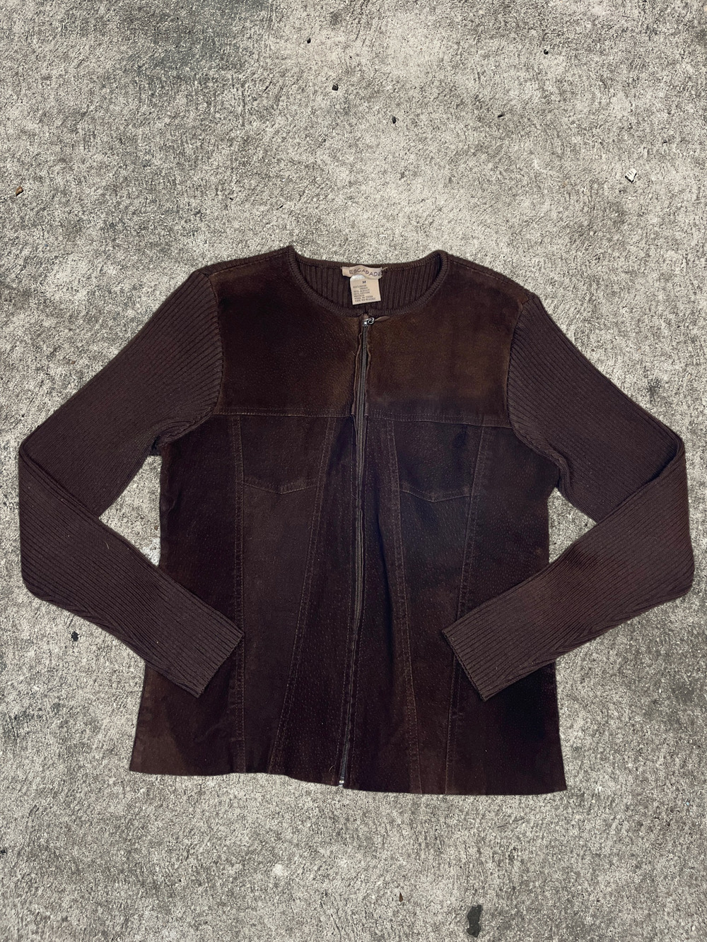 ESCAPADE SUEDE & SWEATER COLLARLESS JACKET - M